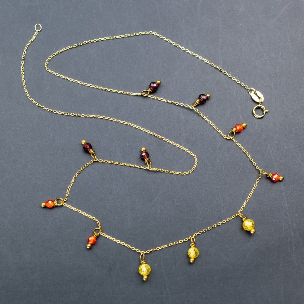 Thin gold chain necklace colorful gemstones, simple dangle stone charm choker